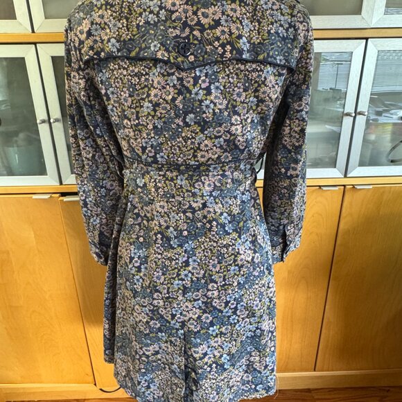 Anthropologie Elevenses Glajevica Floral Blue Trench Coat Size 8 - Picture 3 of 7